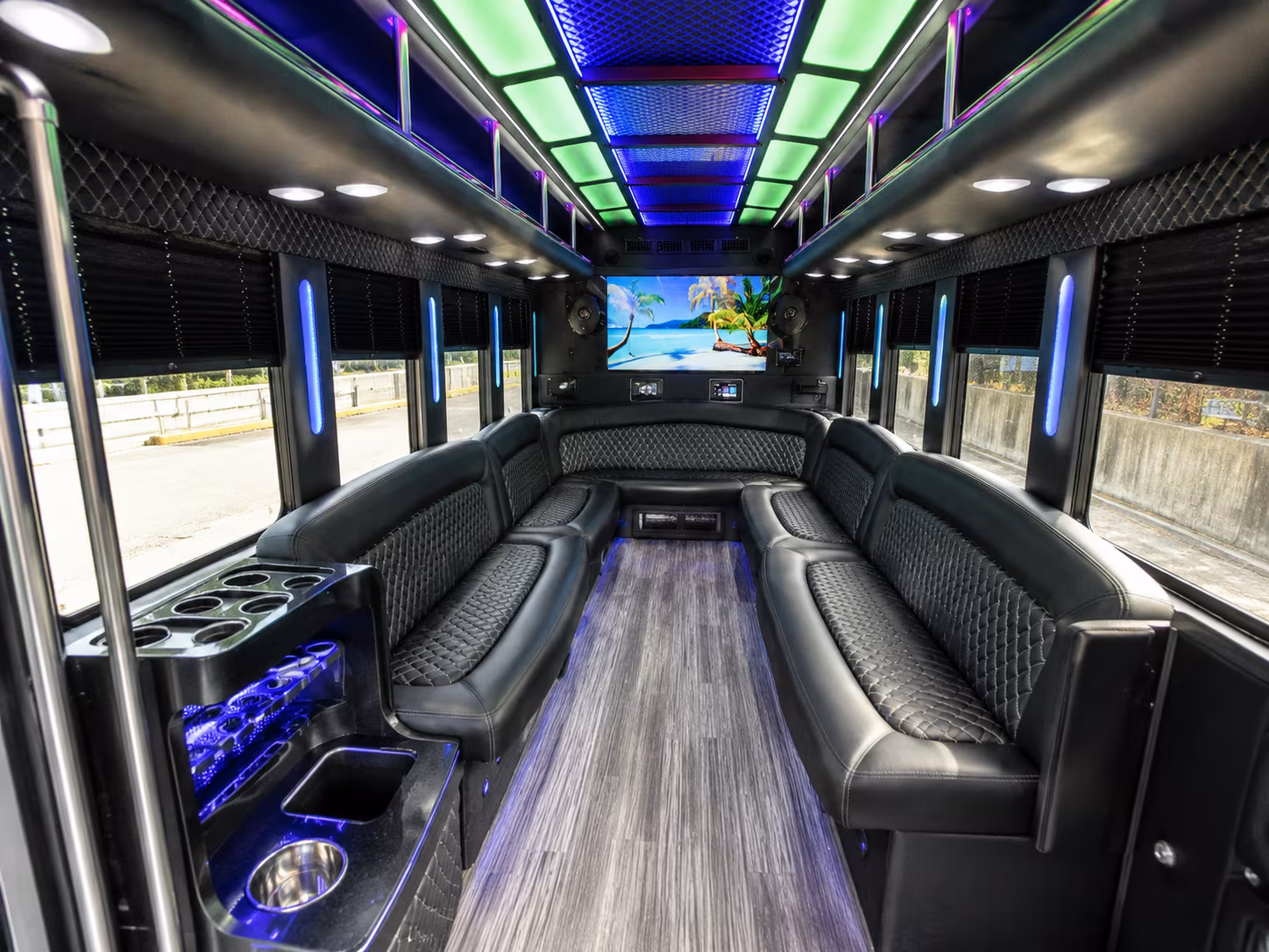 glendora 18 passenger party bus inside
