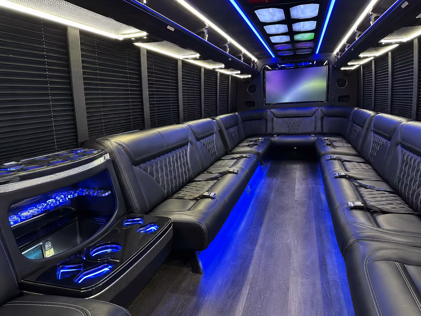 glendora 20 passenger party bus inside